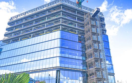 Image of a building with scaffolding professionally erected.