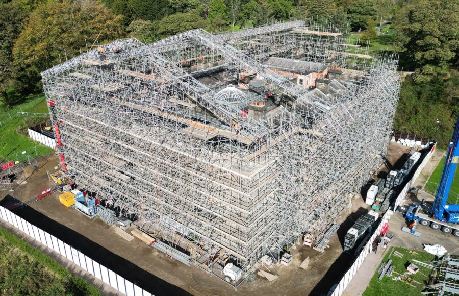 An image of the Haigh Hall scaffolding project.