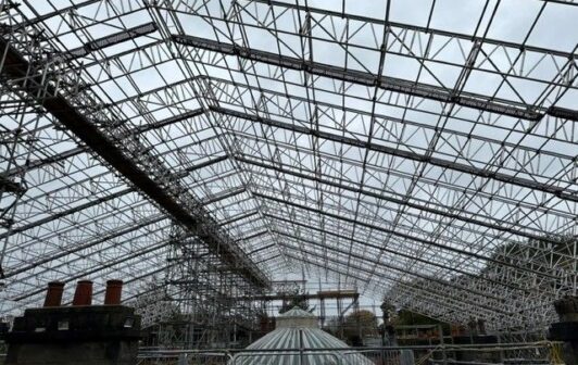 An image of the Haigh Hall scaffolding project.
