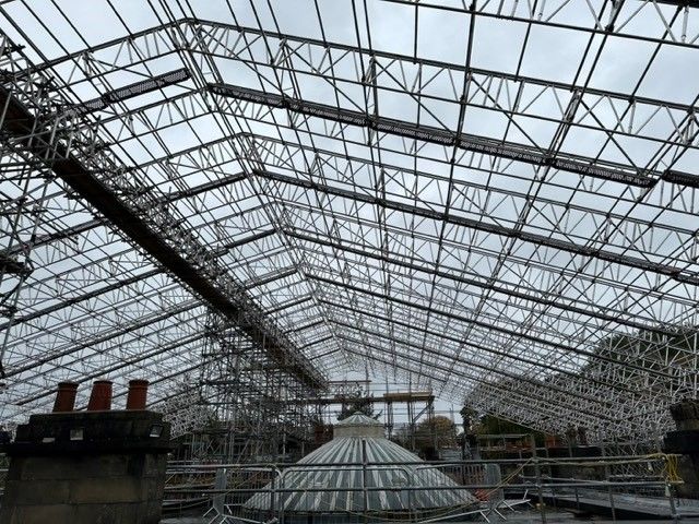 An image of the Haigh Hall scaffolding project.