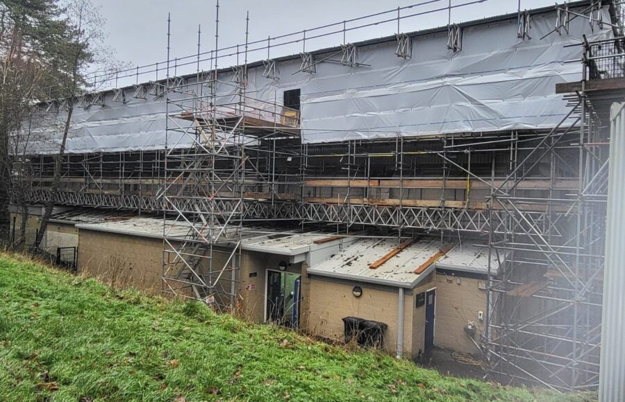 An image of Beechen Cliffe School under scaffolding.