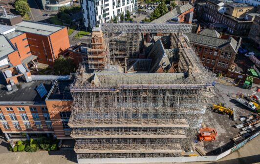 An image of Blackburn College and the scaffolding project.