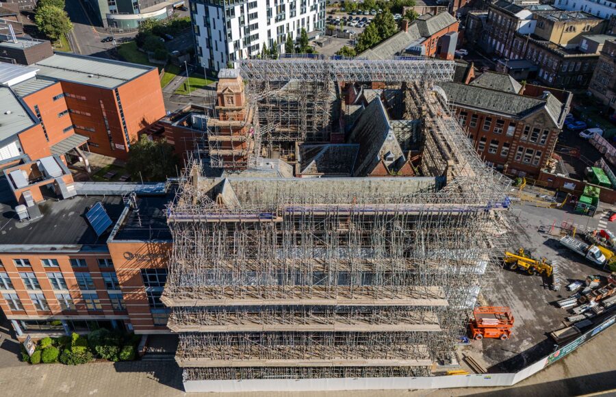An image of Blackburn College and the scaffolding project.